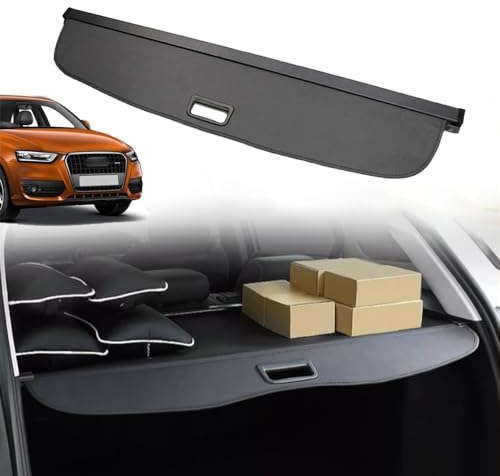 Auto Einziehbarer Laderaumabdeckung Kofferraum für Q3 2013-2017, Schwarz Schutz Der Privatsphäre Abdeckung Hutablage Cargo Cover, Ausziehbar Kofferraumabdeckung Rollo
