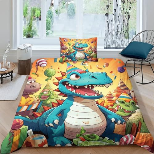 Dinosaurio Juego De Funda Tamaño 2 Piezas Reversible Juego De Edredón Cubierta Moderna Patrón Ropa De Cama De La Dinosaurio de Dibujos Animados Fundas De Almohada Juego De Cama Cálido 135x200cm