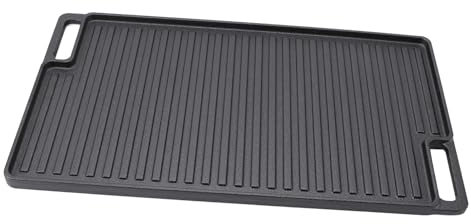 Asixxsix Pre Seasoned Cast Iron Griddle, 18.1x10.2x0.6in Double Sided Reversible Grill, Even Heat Distribution, Rectangular Non Stick Griddle Plate for Gas Stovetops, Ovens, Campfires