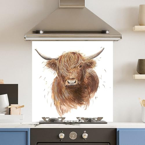 Toughened 6mm Glass Kitchen Splashback 60 x 60cm Drawn Cow - Polished Edge Heat Resistant Back Splash for Cookers Hob