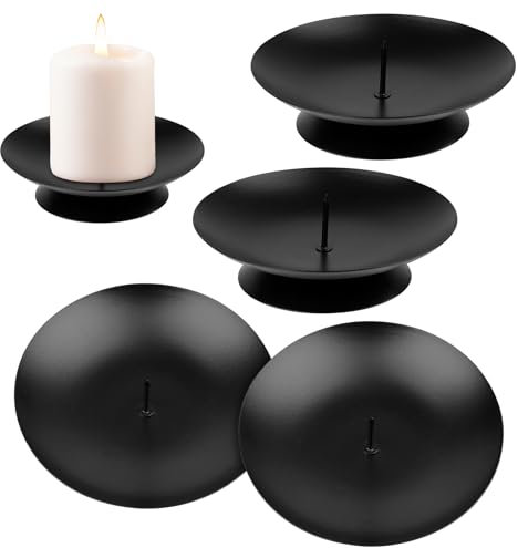 4 STK Kerzenhalter Metall, Stabkerze für Adventskranz mit Dorn, Ø 6 cm Stabkerzenhalter Kerzentüllen für Tischdeko Weihnachten (Schwarz)