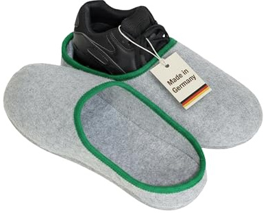 Pantoffelmann Pantoufles en feutre à enfiler, semelle en feutre | Chaussons pour visiteurs taille unique jusqu'au 46 | Chaussons chauds pour invités | Gris avec bordure verte