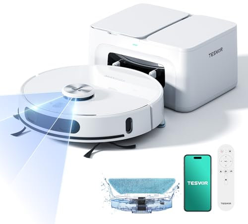 Tesvor S8MAX Saugroboter mit Wischfunktion 3in1 8000PaStarkstaubsauger Roboter LiDAR Navigation+240Min APP/Alexa Steuerung 2.5L Selbstentleerungsstation für Großflächen Haushalte mit Haustieren