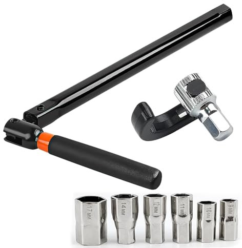 Llave Tuerca Grifo de Metal, Llave de Grifo Vertical con Llave de Vaso de 6 Piezas (9/10/11/12/14/17 mm), Herramienta de Montaje de Grifos, para Cocina, Aseo (Negro)