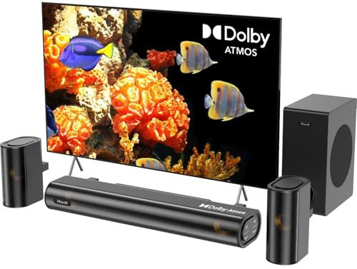 Hiwill 4.1 Barra de Sonido con Dolby Atmos, 300W Barras de Sonido para TV con Subwoofer, 2 Altavoces Envolventes Frontales, Home Cinema, Graves y Agudos Ajustables, HiElite A41