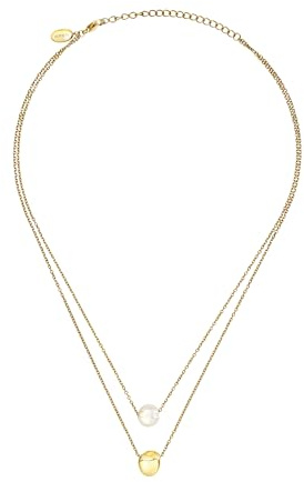 Breil, Collezione B Rocks, Collana da Donna in Acciaio con Perla Naturale di Acqua Dolce e Boule in Acciaio Lucido, Chiusura a Moschettone, Lunghezza Regolabile