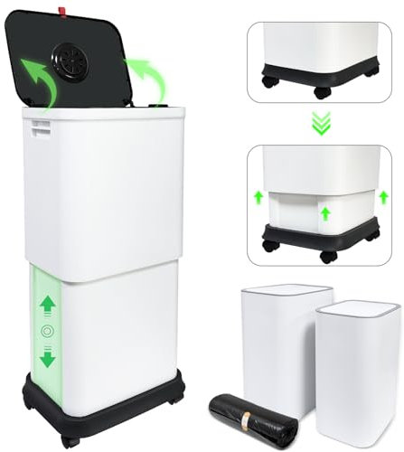 Gintan 13 Gallon Trash Can with Lid,25-45 L Altitude Variable Kitchen Bin, Garbage Can with Wheels for Kitchen, Bathroom, Bedroom,Office, Two Space-Saving Small Waste Bin and Garbage Bag (Three)