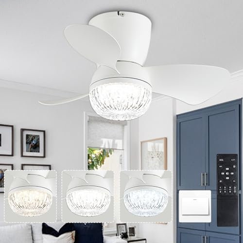 Lrenjon Petit Ventilateur Plafond Avec Lumiere Silencieux 56CM Ventilateur Plafond Enfant Led Dimmable 2H/4H Minuterie Lustre Avec Ventilateur 6 Vitesses Pour Chambre À Coucher, Chambre D'enfant-Blanc