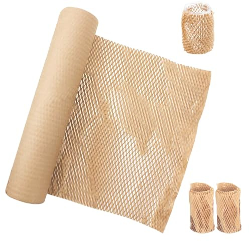 Wabenpapier Verpackungsmaterial, 30 CM x 10 M Bienennest Verpackungspapier, Noppenfolie Alternative, Kraftpapier Verpackungsrolle, für den Versand, Umzüge, Geschenkverpackungen, Braunes
