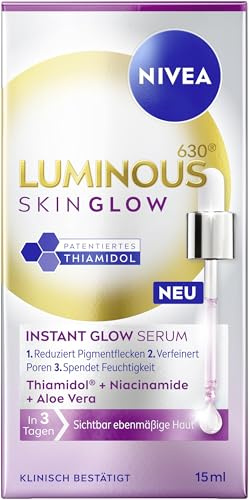 NIVEA LUMINOUS630 Skin Glow Instant Glow Serum, hocheffektives, leichtes Gesichtsserum für strahlende und ebenmäßige Haut, Gesichtspflege mit Thiamidol, Niacinamid & Aloe Vera (15 ml)