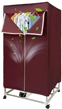HOARLICN Elektrisk torkställ, torktumlare 1200–1500 W, 60–70 ℃ 70 x 50 x 150 cm 4,3 kg med yttre skydd, fjärrkontroll för hus, lägenheter, sovsalar (vinröd)