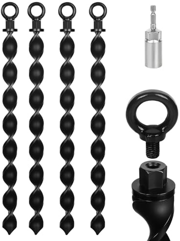 Lot de 4 ancrages au sol à visser de 45,7 cm, kit d'ancrage en spirale robuste pour abri de jardin, ancrages de maison mobile, piquets de tarière en métal pour trampoline, balançoire, chien, tentes