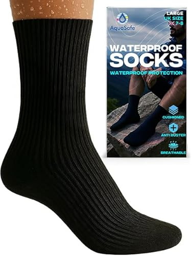 Aquasafe Guardsocks Calzini impermeabili per uomo e donna, design a 3 strati, traspiranti e confortevoli, per attività all'aperto in condizioni di bagnato, Nero , 9-10