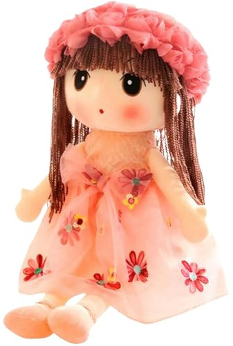 SunaOmni Bambola di pezza per Bambine, Carina e realistica, Bambola di Peluche da 18 Pollici con Abito Floreale, Cappello, Scarpe e Capelli Lunghi, Morbida di Cotone Imbottita, Regalo per Bambine