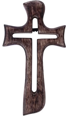 ETROVES Handmade Wooden Cross for Hanging | Wall Mounted Decorative Wood Cross for Church and Home Decorations, 9.6 Inches, Brown