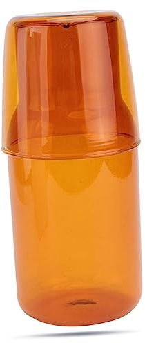 HOLIDYOYO 500ml Amber Glass Carafe and Cup Set, Heat-Resistant Desktop Water Jug, Bedside Household Water Carafe for Tea, Coffee, and Milk, Single-Person Tabletop Drinkware