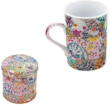 DRW Set of 6 Mugs in Porcelain Tin with the Elements of Gaudi Mug: 9x9x11cm