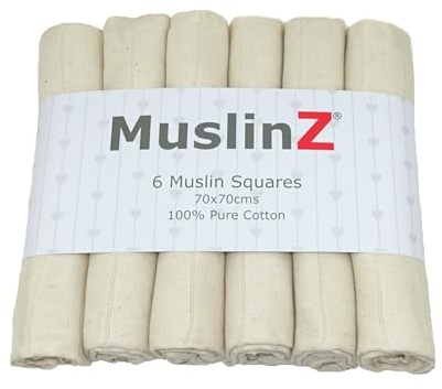 MuslinZ, Paños de muselina para bebé, paños para eructos de bebé, paquete de 6 cuadrados de muselina, grandes, 70 x 70 cm, para niños, niñas, opciones unisex, algodón, absorbentes y transpirables