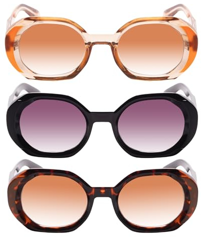 EYEGLSMST 3er-Pack Stilvoll Lesesonnenbrille 1.0 für Damen, Ovale Blaulichtfilter Sonnenbrille Lesebrille, UV400 Getönte Sonnen-Leser, Geeignet für Arbeiten im Freien, Lernen, Lesen