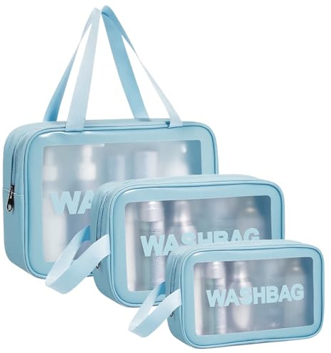 Aucuu Borse Da Toilette Trasparente, 3 Pezzi Beauty Case Trasparente, PVC Trousse da Viaggio Impermeabile, Borsa Cosmetici da Viaggio, Cosmetici Trucco Portatile per Bagno, Piscina, Aereo