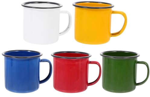 JECOMPRIS 5pcs Vintage Enamel Wine Cups Multipurpose Small Mugs with Comfortable Heat Insulated Handles for Milk Oatmeal Drinking