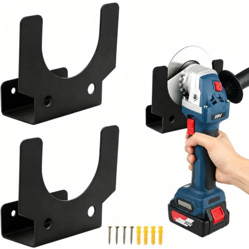 2 Pièces Support Meuleuse Disqueuse, Universel Supports Robustes avec Supports Pour Câbles, Métal Crochets pour Meuleuses D'angle, Polisseuses Et équipements pour Garages, Ateliers, Ateliers D'usinage