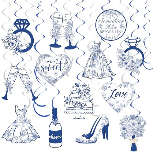 20pcs Something Blue Bridal Shower Hanging Swirls Something Blue Before I Do Bridal Shower Decorations Wedding Engagement Party Ceiling Streamers for Bachelorette Party Supplies