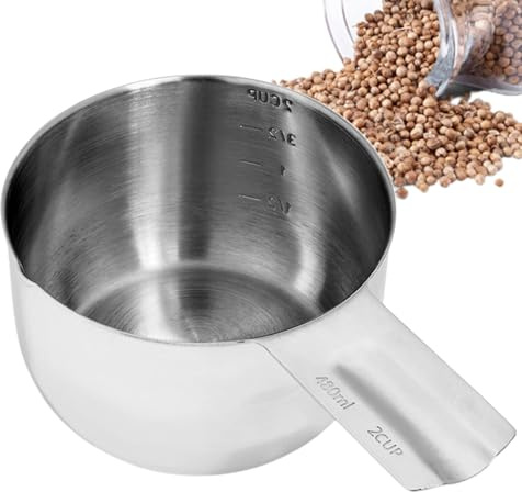 Medidores de acero inoxidable – Ligera y compacta para 2 tazas, herramienta multiusos para medir | Balanzas grabadas precisas, medidor de cocción y cocción reutilizable, ingrediente