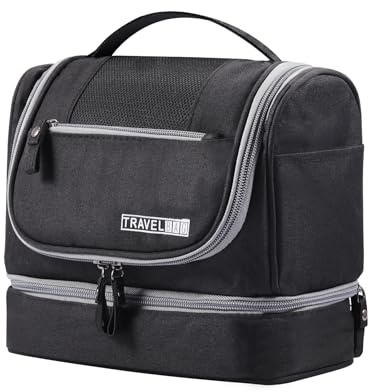 Keilend Hängende Kulturtasche, 600D Oxford Kosmetiktasche mit Nass- und Trockenfächern, Wasserabweisende Waschtasche mit Mehreren Taschen für Reisen, Fitnessstudio, Geschäftsreisen - Schwarz