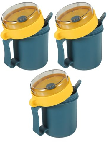 NUOBESTY Set 3 Tazze per Zuppa con Coperchio e Cucchiaio 500Ml Contenitori per Zuppe Calde da Asporto in Plastica Tazze da Microonde Portatili per Colazione Noodles e Latte Design