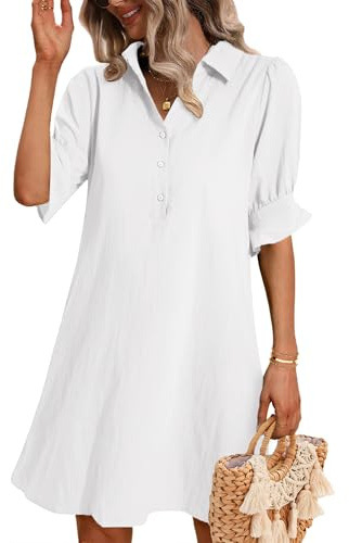 Zeagoo Womens Shirt Dress Casual Ruffle Short Sleeve Summer Dresses Chiffon Button Down Work Dress with Pockets