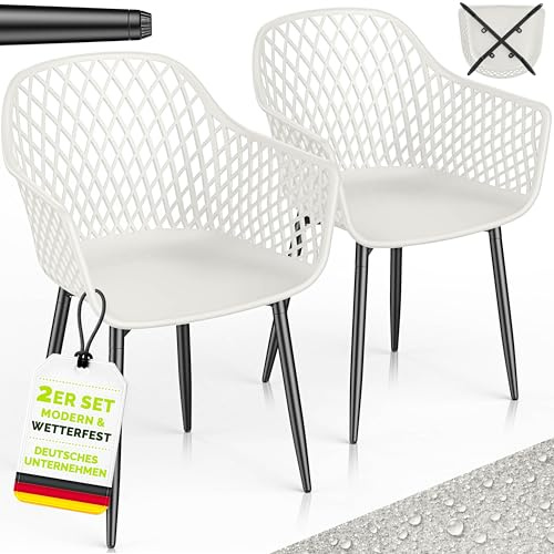 tillvex® Gartenstuhl 2er Set Wetterfest mit Armlehne bis 120kg belastbar | Outdoor Stühle UV-beständig | Gartenstühle Balkonstuhl Kunststoff | Terrassenstuhl Gartenmöbel Terrasse Balkon Outdoor Garten