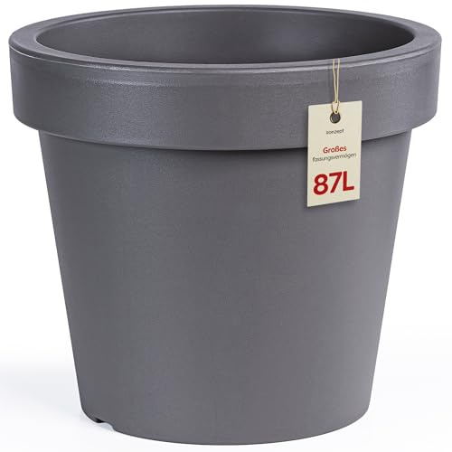 KONZEPT Pot de fleurs de 58 cm de diamètre, 52 cm de hauteur - Grand pot extérieur de 87 l de forme conique, robuste et stable, en plastique, résistant aux UV et au gel, pour intérieur et extérieur