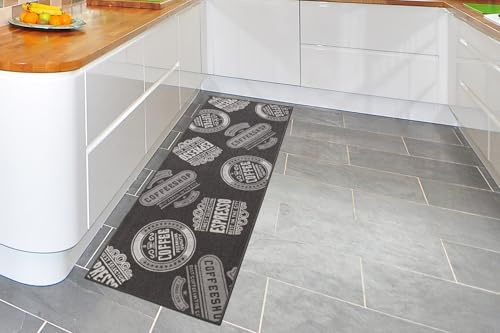 andiamo Küchenläufer Coffeeshop Kurzflor Läufer aus Polyamid Küchenteppich - Teppich Küche 67 x 250 cm anthrazit