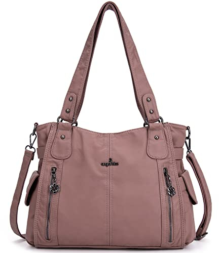 Angelkiss 2 Sacs à Main Femmes Cuir Sacs Portés Main Bourses en Cuir Lavé Top Zippers Multi Pockets Sacs à Bandoulière 1193