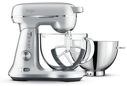 Sage - The Bakery Boss - Teigknetmaschine für die Backwarenherstellung - Patisserie für zu Hause - 1200 Watt Motor, inklusive 2 Schüsseln,12 Geschwindigkeitsstufen - Gebürstetes Aluminium