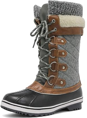 DREAM PAIRS Women's Mid-Calf Waterproof Winter Snow Boots,Size 9,Black/Grey,MONTE_02