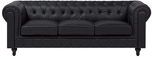 Beliani Großes 3er Sofa Chesterfield-Stil schwarz Kunstleder Polstersofa Chesterfield