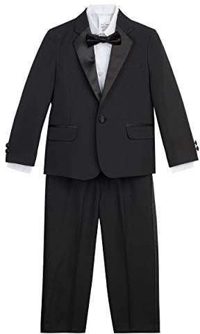 Nautica Little Boy's Tuxedo Set with Jacket, Pant, Shirt, and Bow Tie Suit, Black Tuxedo, 6