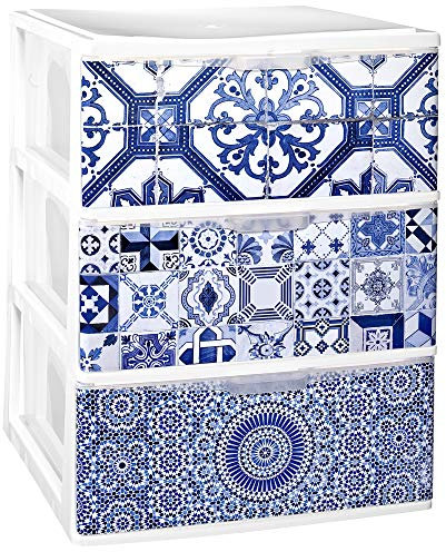 TODO HOGAR - Cajonera Apilable Plastico - Modelo Iris - Decorado Alhambra (Largo-380 Ancho-370 Alto-473)