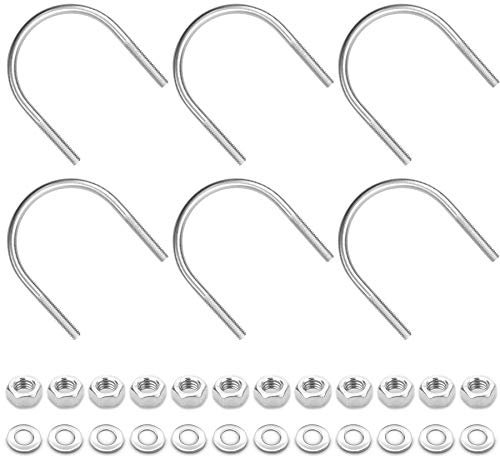 YEYIT Tornillos En U (6 Unidades) U-bolts Pernos En Forma De U Redondo De Acero Inoxidable 304 M6 x 51 mm (Ancho Interior) Con Tuercas Y Arandela De Reparación Plana