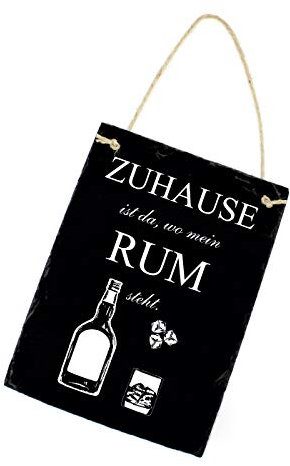 Rum Schild Schiefertafel graviert - Zuhause ist wo mein Rum steht - Thekenschild Bar Tresen 16 x 22 cm