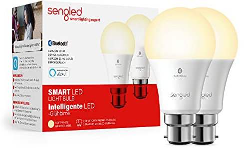 Sengled Smart Bulb, Alexa Light Bulb B22, Alexa Bulb Bayonet Dimmable, Bluetooth Light Bulbs Work with Amazon Alexa Echo/Echo Dot, Group Control, Energy Saving 8.8W 806LM, Soft White, 2 Pack
