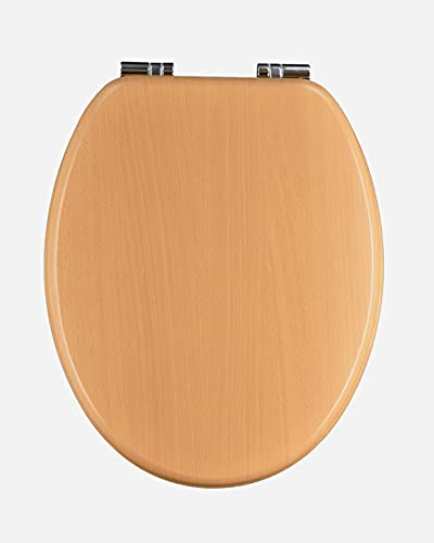Universal-WC-Sitz aus MDF, beschichtet mit Buche, Farbe: Buche, mit Scharnieren mit langsamer Scharniere.