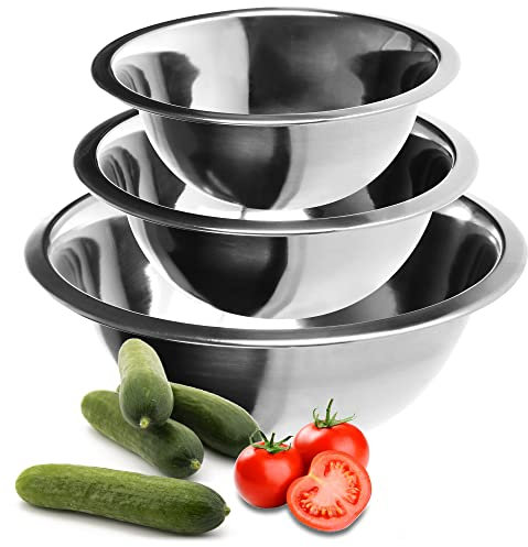com-four® Juego de cuencos de 3 piezas de acero inoxidable -Ensaladera en 3 tamaños -Cuenco para hornear, servir y picar (03 Stück - Ø 18/20/24cm)