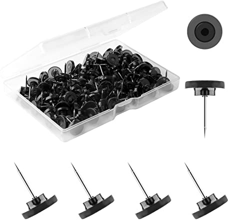 AIEX 100 Stück transparente Reißnägel aus Kunststoff, Flache Reißzwecken mit Stahlspitze, Push Pins für Pinnwand (schwarz)