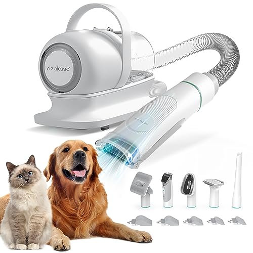 Neakasa P1 PRO Kit per toelettatura e aspirazione a Vuoto per Animali Domestici, Tosatrice per Cani e Gatto Pelo Lungo Professionale (Bianco)