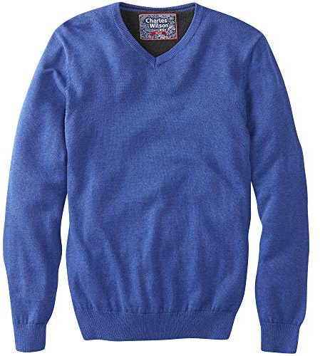 Charles Wilson Men's Fine Knit Cotton V-Neck Jumper (XL, Blue (0422))