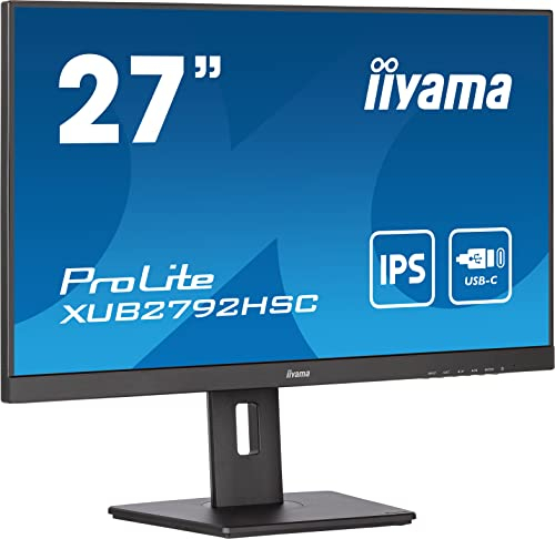 iiyama XUB2792HSC-B5 27 Inch IPS LCD USB-C 65W Charging, 4ms, Full HD 1920x1080, 1x HDMI,1 x DisplayPort In, 2 x USB, 2 x 2W Speakers, 150 mm HA Stand