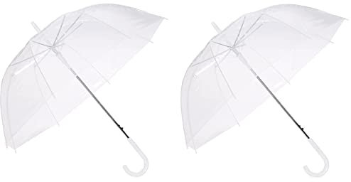 Home Supplies Direct Clear Dome Canopy Bubble Umbrella Stick See Through Transparent Unisex White Wedding Brolly (1 x Umbrella)